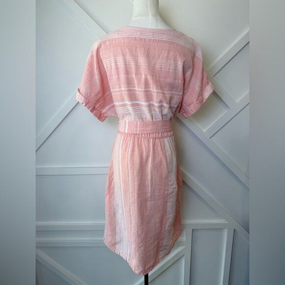 Carve Designs Short Sleeve V-Neck Linen Blend Dress Guava Stripe Size Small - Picture 6 of 10